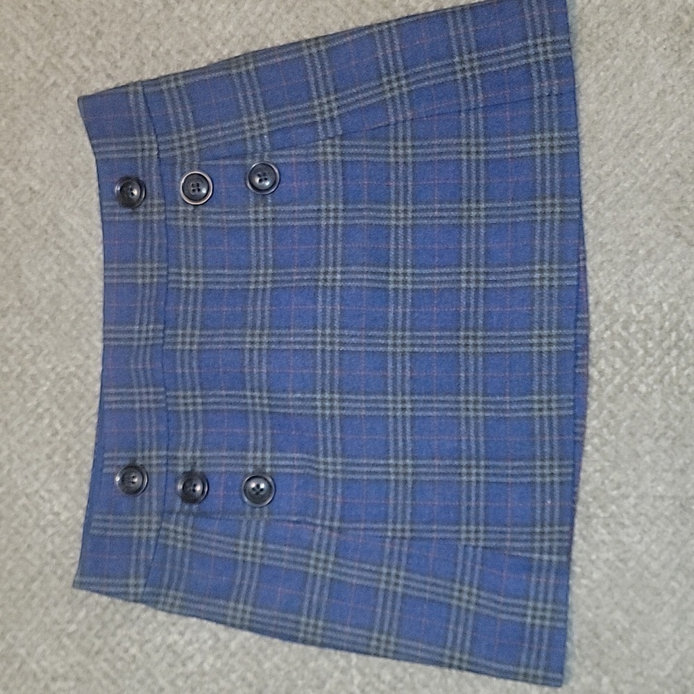 Vtg Y2K Gap Skirt Blue Plaid Wool Blend Mini School Tartan - Picture 1 of 5